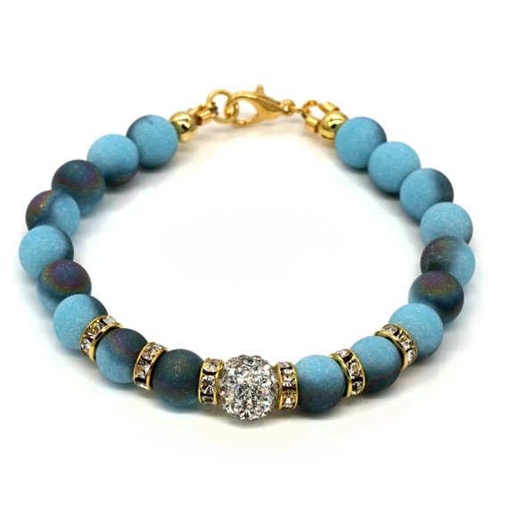 Blue matte stone bracelet with lobster clasp. - Picture 3 of 3